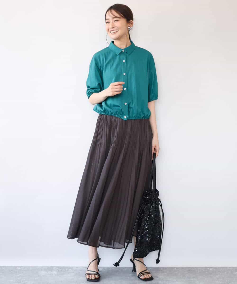 FKBHD60140 MK MICHEL KLEIN(MK ミッシェルクラン) [接触冷感/洗える]クロップド丈シャツ ベージュ