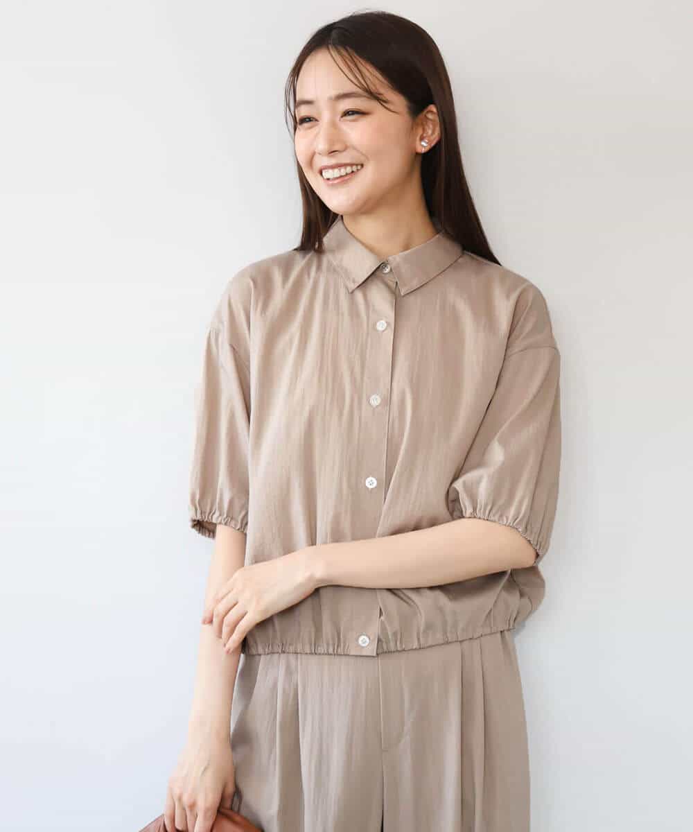 FKBHD60140 MK MICHEL KLEIN(MK ミッシェルクラン) [接触冷感/洗える]クロップド丈シャツ ベージュ