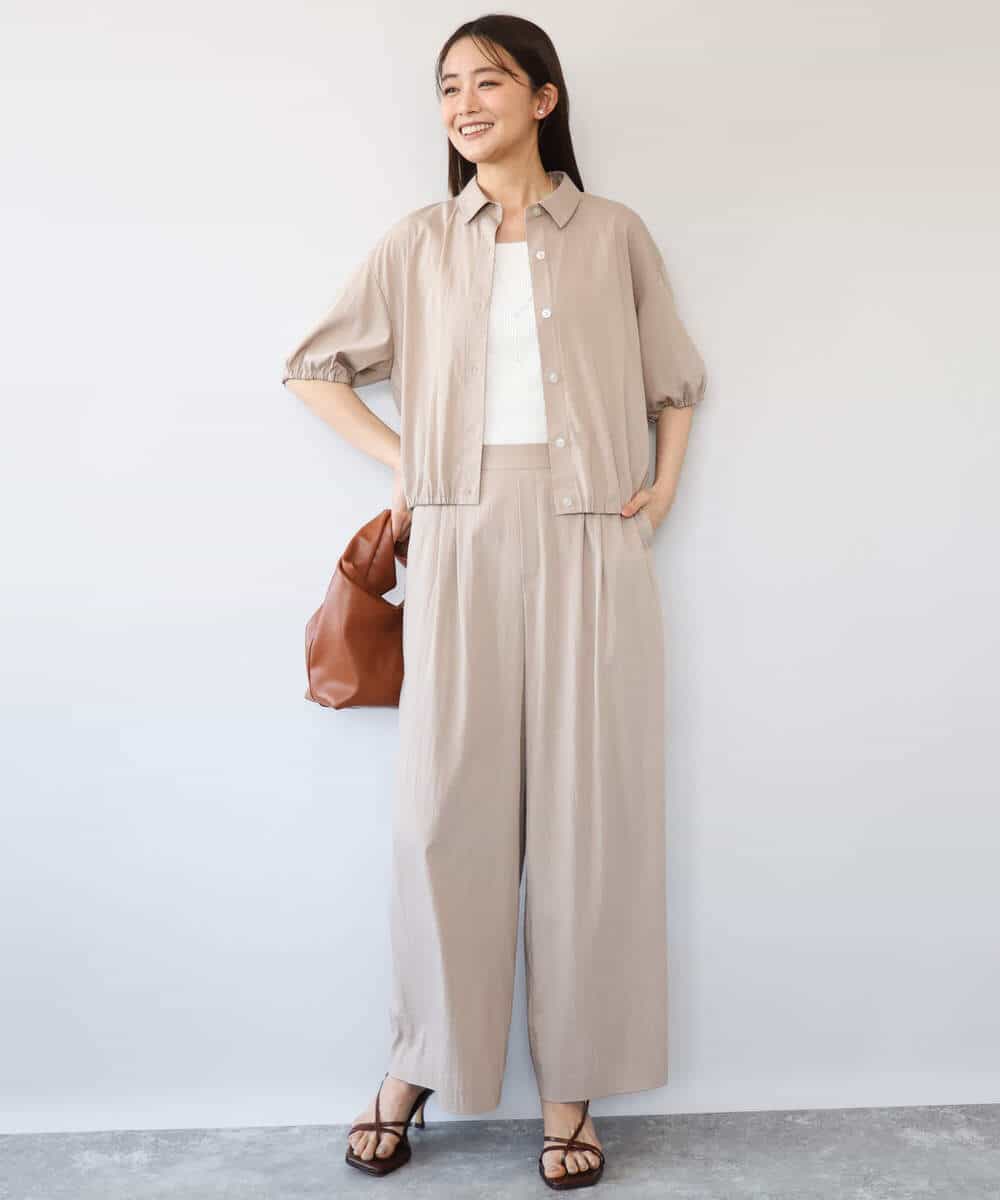 FKBHD60140 MK MICHEL KLEIN(MK ミッシェルクラン) [接触冷感/洗える]クロップド丈シャツ ベージュ