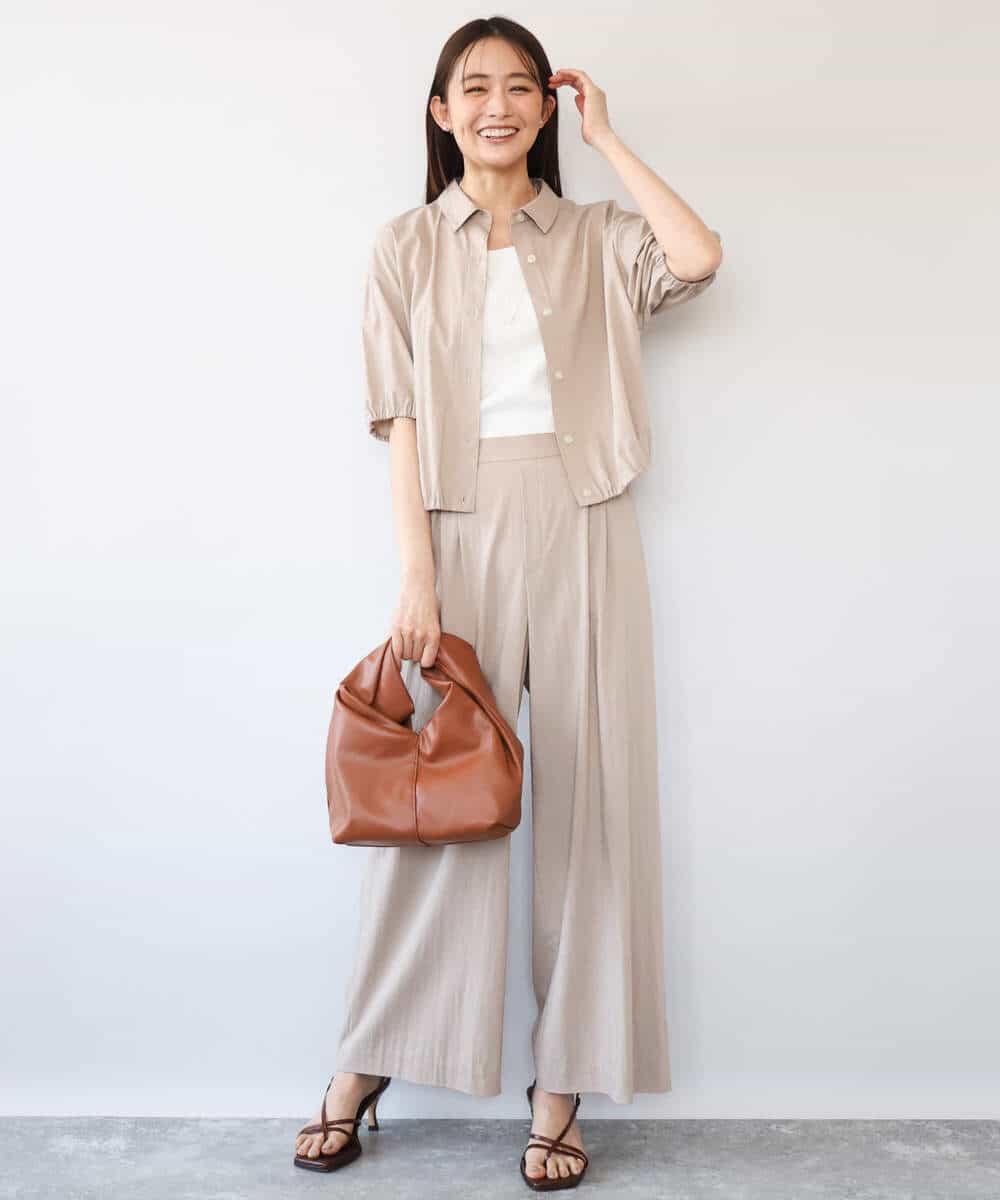 FKBHD60140 MK MICHEL KLEIN(MK ミッシェルクラン) [接触冷感/洗える]クロップド丈シャツ ベージュ