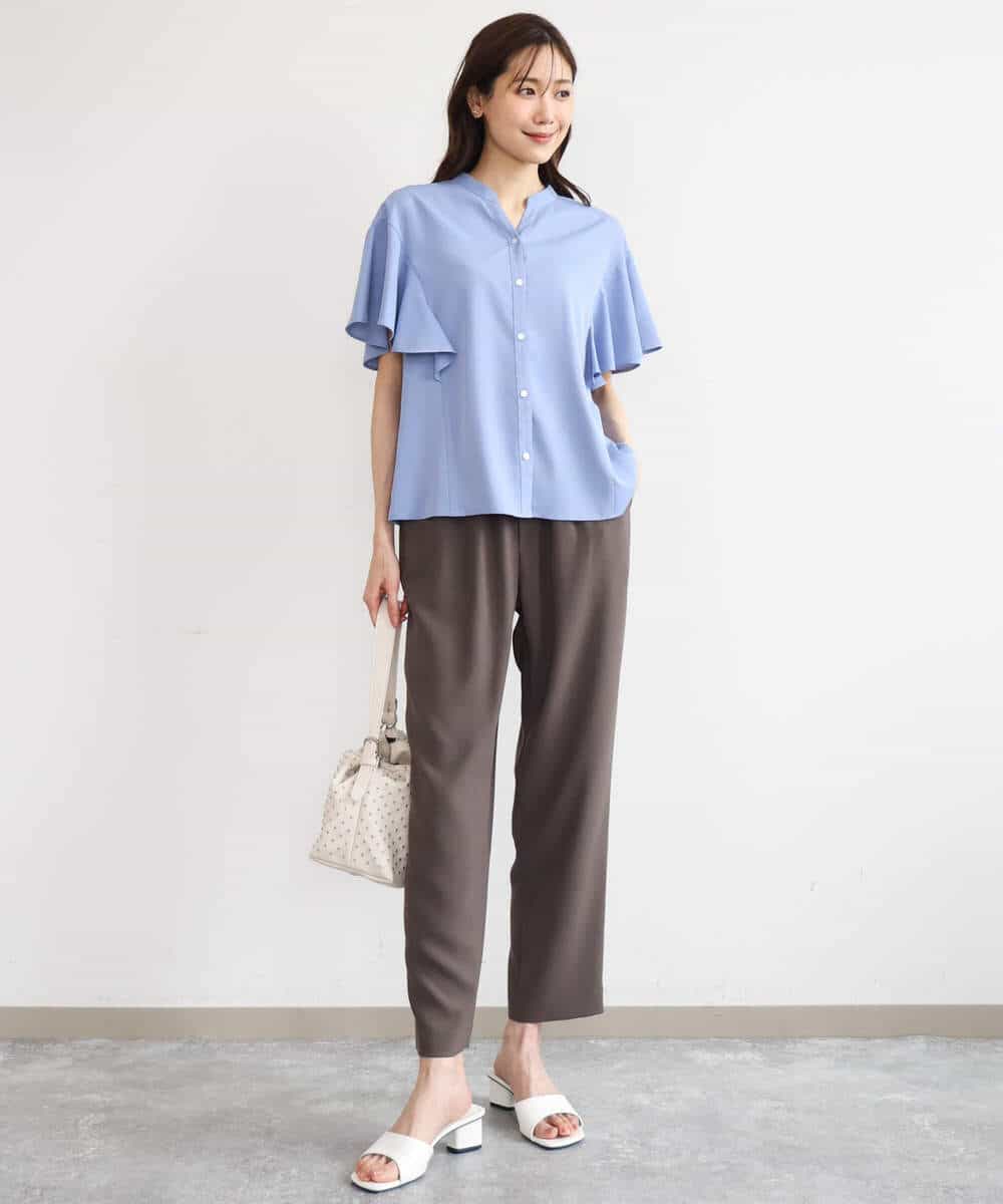 FKBHD63140 MK MICHEL KLEIN(MK ミッシェルクラン) [接触冷感/洗える]フリルスリーブブラウス ライトブルー