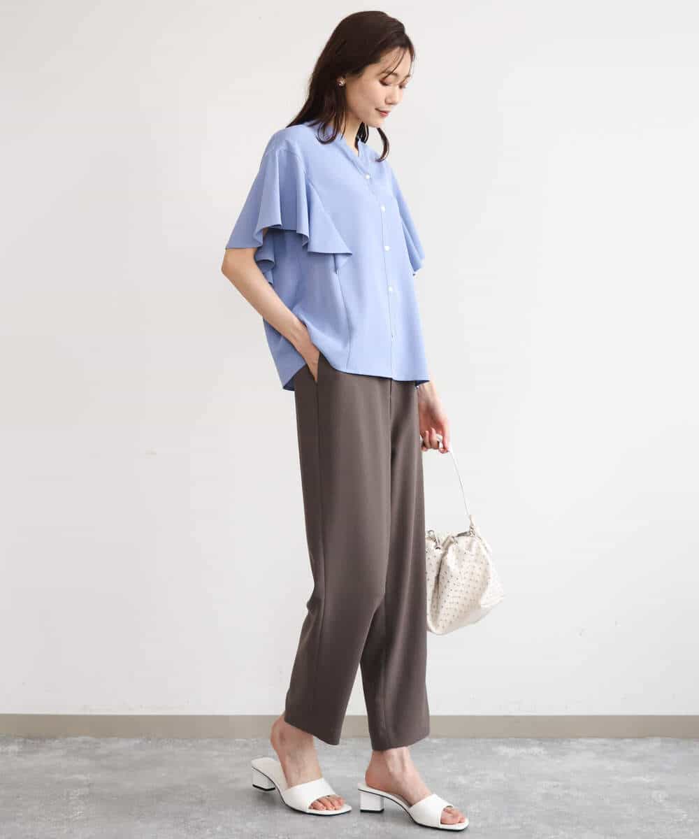 FKBHD63140 MK MICHEL KLEIN(MK ミッシェルクラン) [接触冷感/洗える]フリルスリーブブラウス ライトブルー