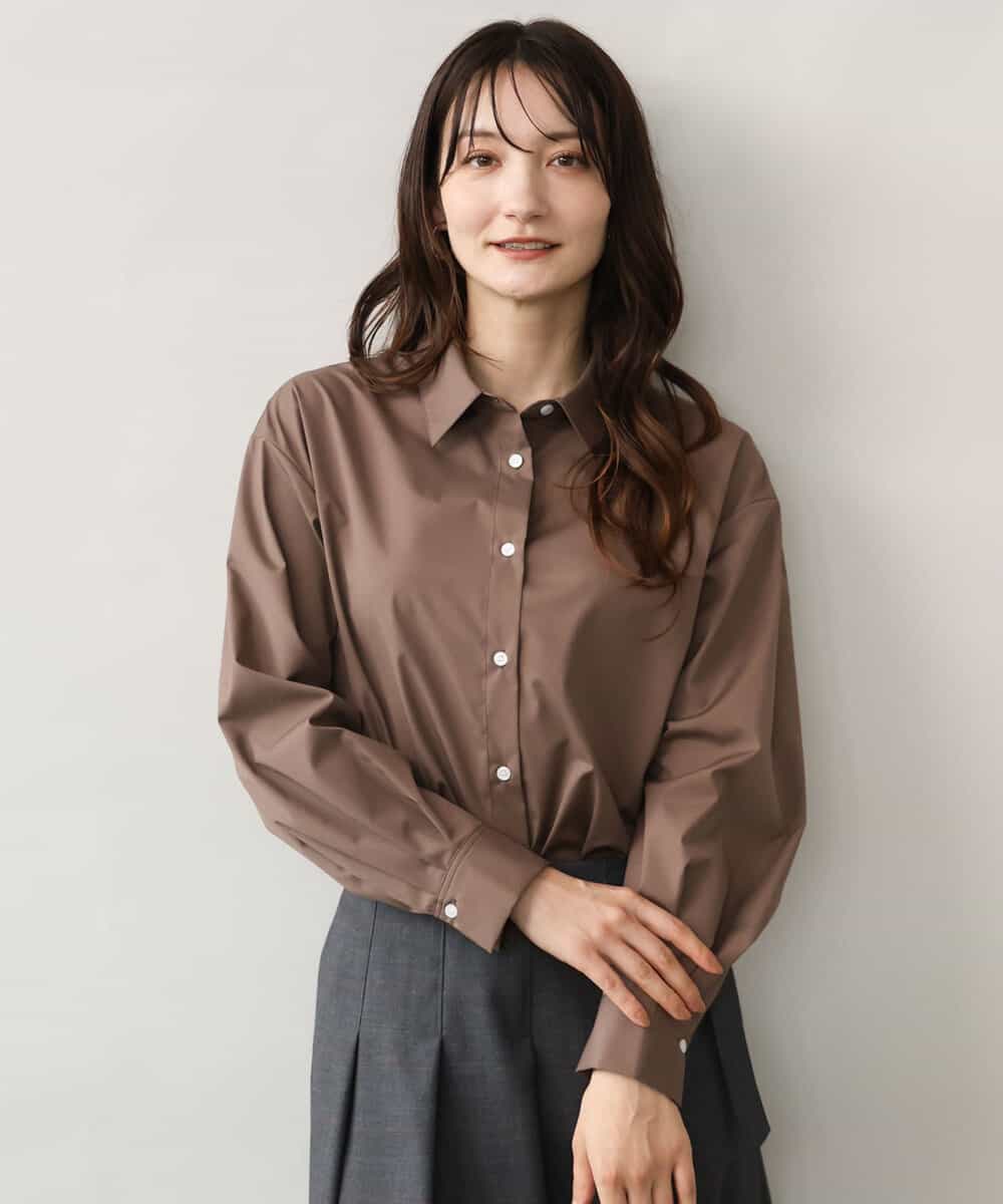 FKBJD27140 MK MICHEL KLEIN(MK ミッシェルクラン) [防シワ/洗える]コットン混ベーシックシャツ（無地） ブラウン