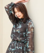 FKBJD37140 MK MICHEL KLEIN(MK ミッシェルクラン) [洗える]水彩花柄シフォンブラウス ダークブラウン