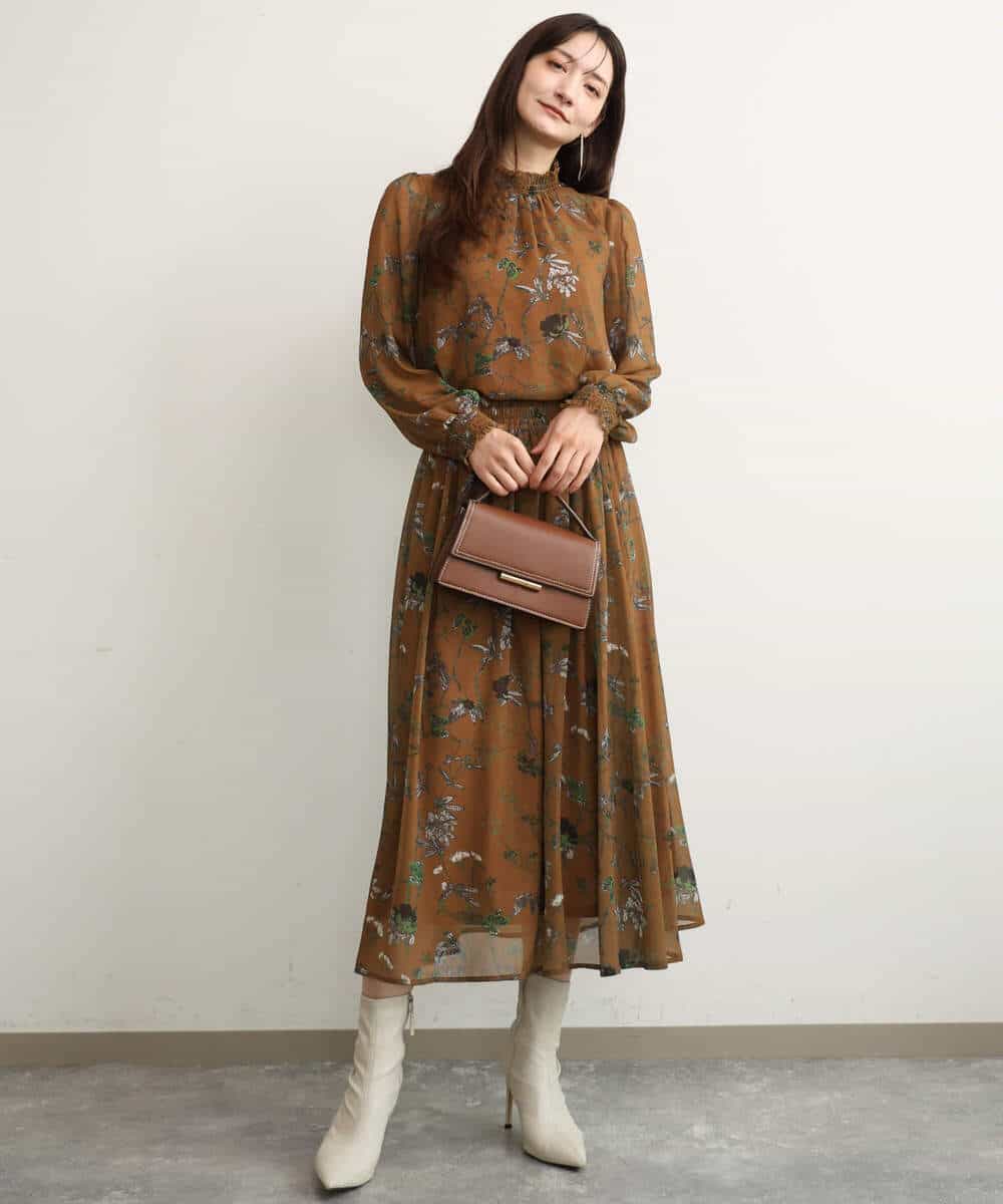 FKBJD37140 MK MICHEL KLEIN(MK ミッシェルクラン) [洗える]水彩花柄シフォンブラウス ダークブラウン