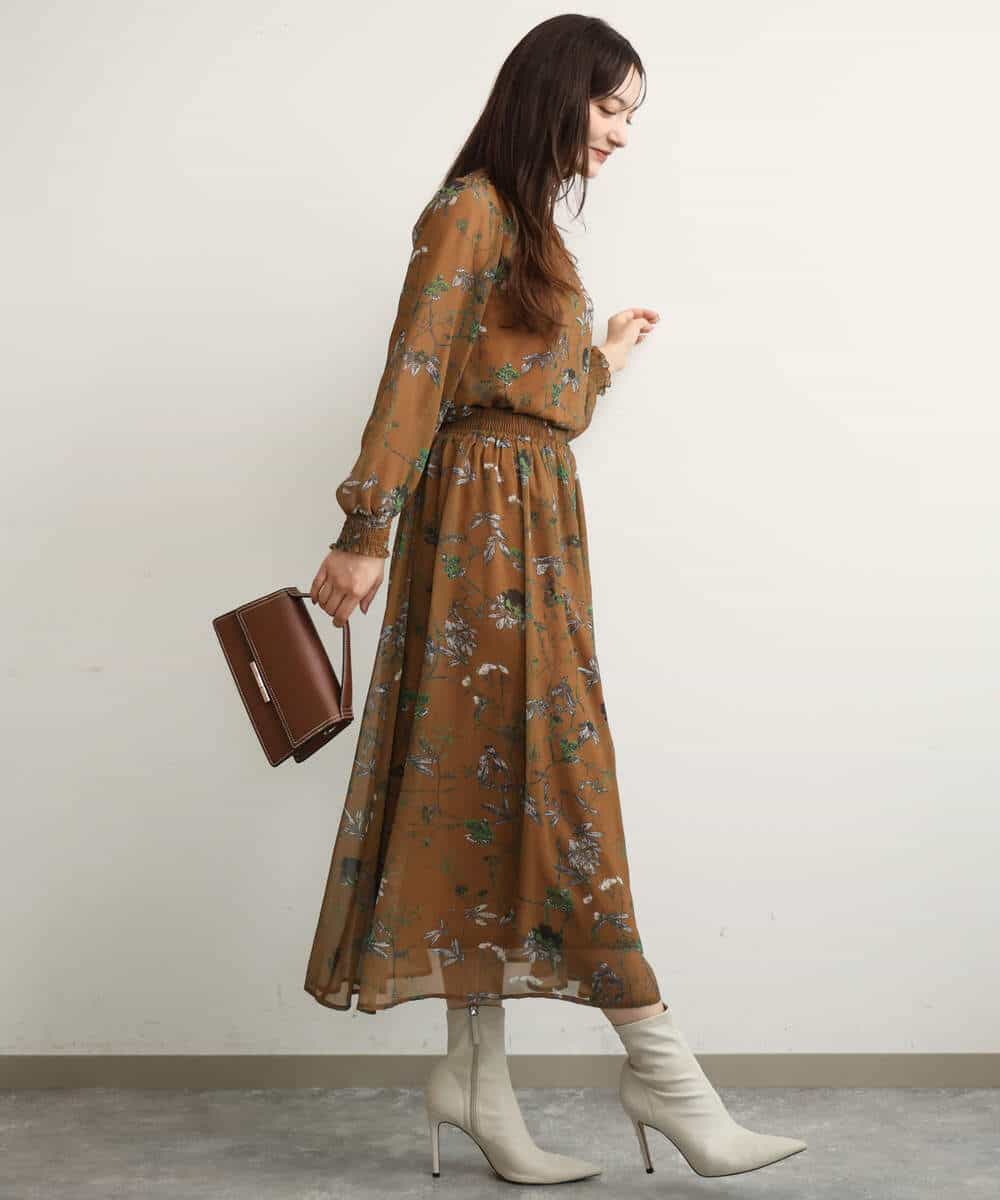 FKBJD37140 MK MICHEL KLEIN(MK ミッシェルクラン) [洗える]水彩花柄シフォンブラウス ダークブラウン