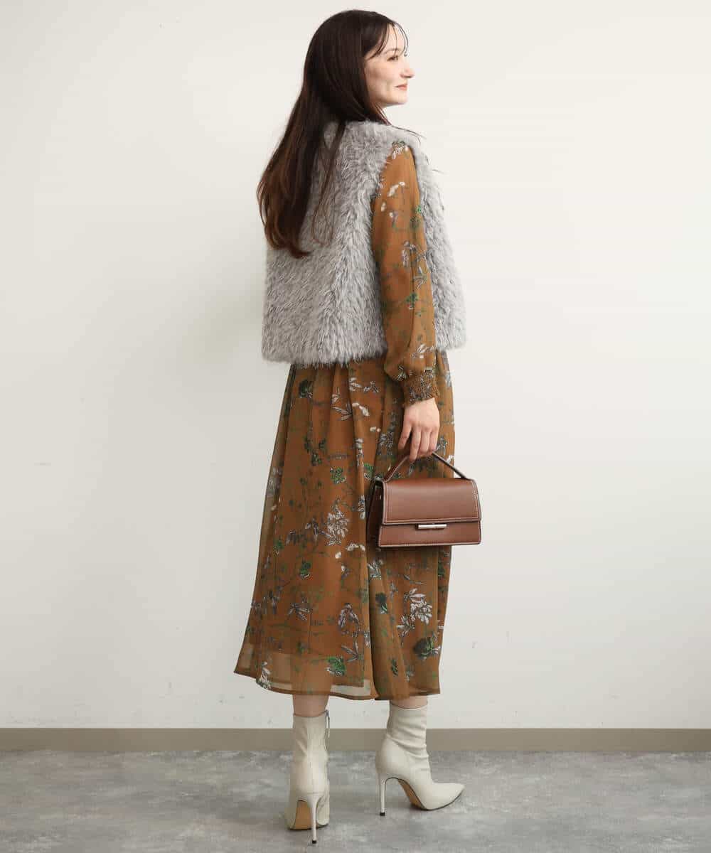 FKBJD37140 MK MICHEL KLEIN(MK ミッシェルクラン) [洗える]水彩花柄シフォンブラウス ダークブラウン