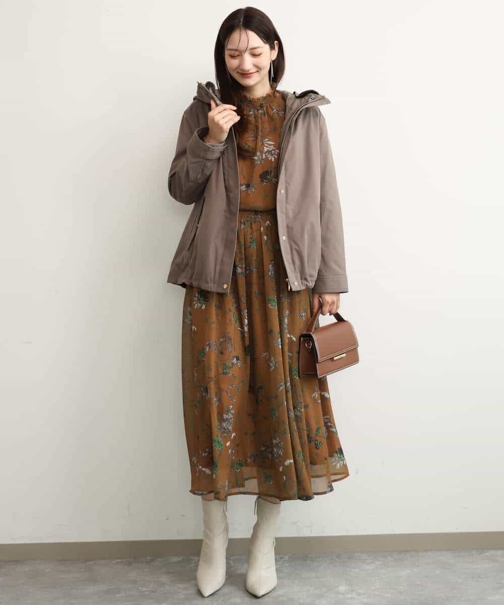 FKBJD37140 MK MICHEL KLEIN(MK ミッシェルクラン) [洗える]水彩花柄シフォンブラウス ダークブラウン