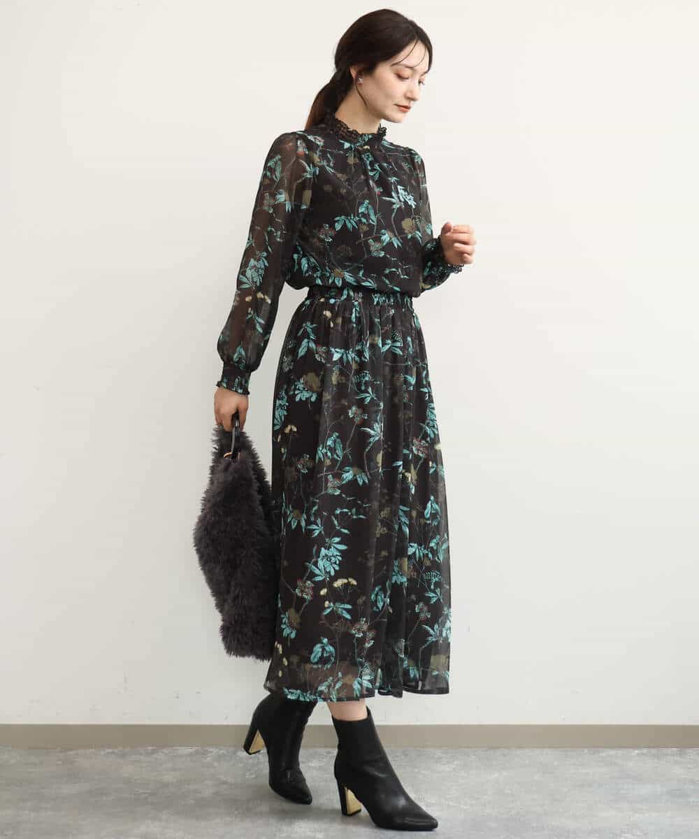 FKBJD37140 MK MICHEL KLEIN(MK ミッシェルクラン) [洗える]水彩花柄シフォンブラウス ダークブラウン