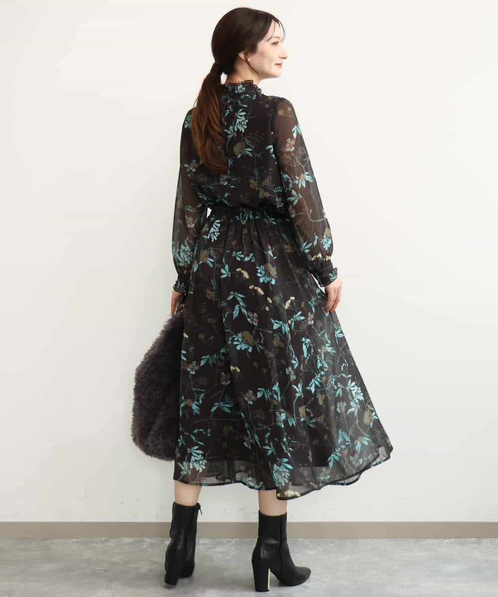 FKBJD37140 MK MICHEL KLEIN(MK ミッシェルクラン) [洗える]水彩花柄シフォンブラウス ダークブラウン