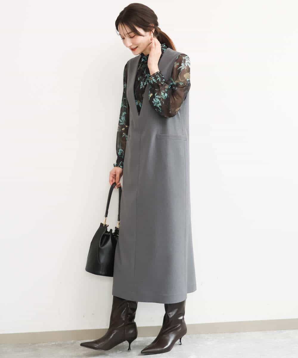 FKBJD37140 MK MICHEL KLEIN(MK ミッシェルクラン) [洗える]水彩花柄シフォンブラウス ダークブラウン