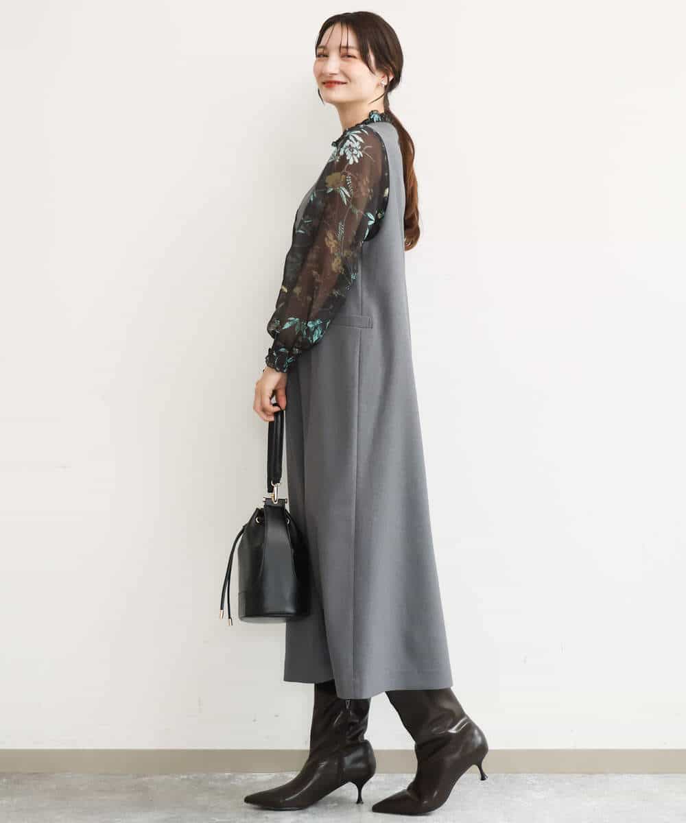 FKBJD37140 MK MICHEL KLEIN(MK ミッシェルクラン) [洗える]水彩花柄シフォンブラウス ダークブラウン