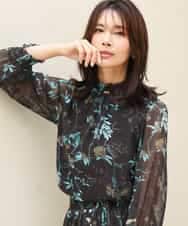 FKBJD37140 MK MICHEL KLEIN(MK ミッシェルクラン) [洗える]水彩花柄シフォンブラウス ダークブラウン