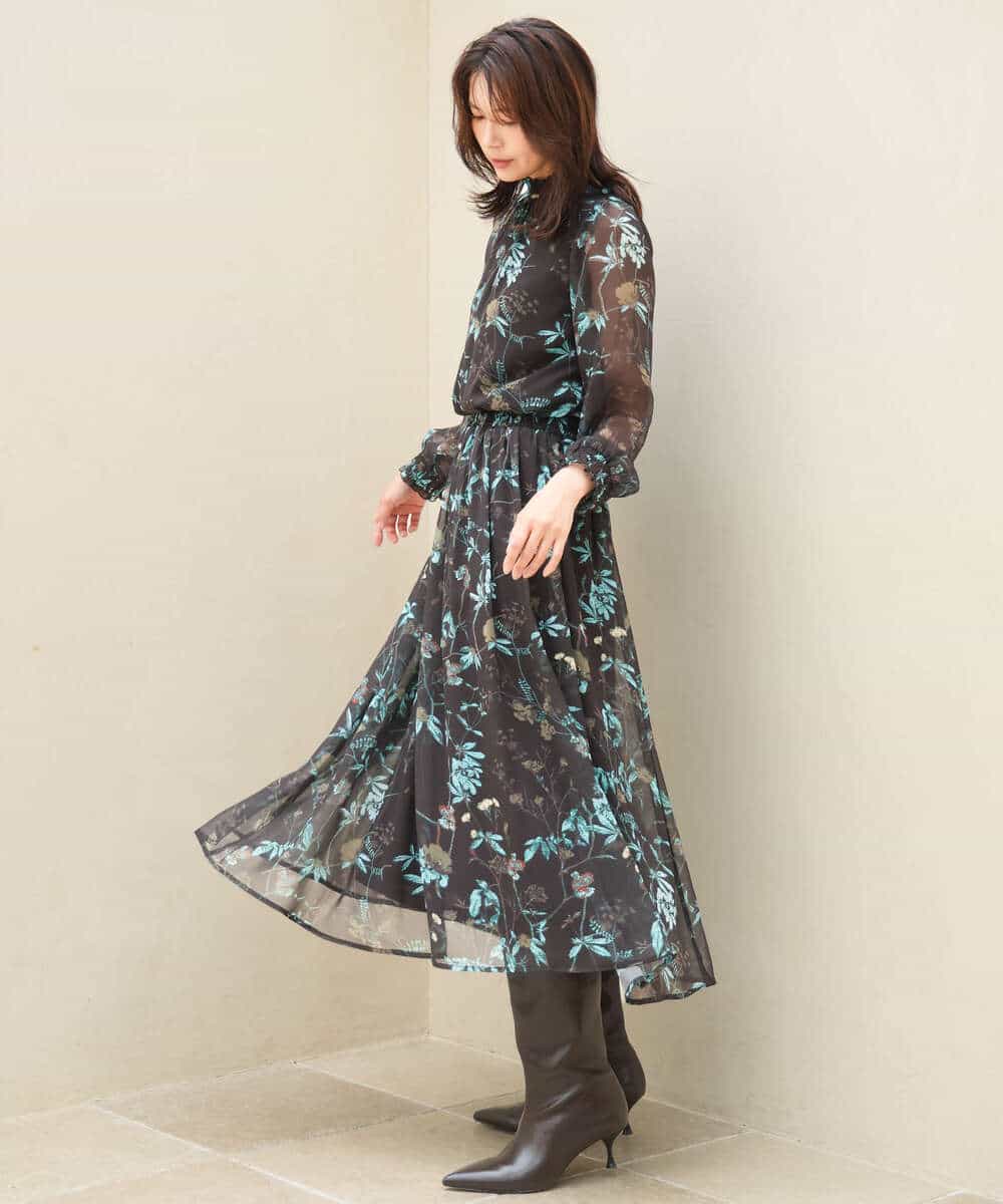 FKBJD37140 MK MICHEL KLEIN(MK ミッシェルクラン) [洗える]水彩花柄シフォンブラウス ダークブラウン