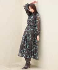 FKBJD37140 MK MICHEL KLEIN(MK ミッシェルクラン) [洗える]水彩花柄シフォンブラウス ダークブラウン