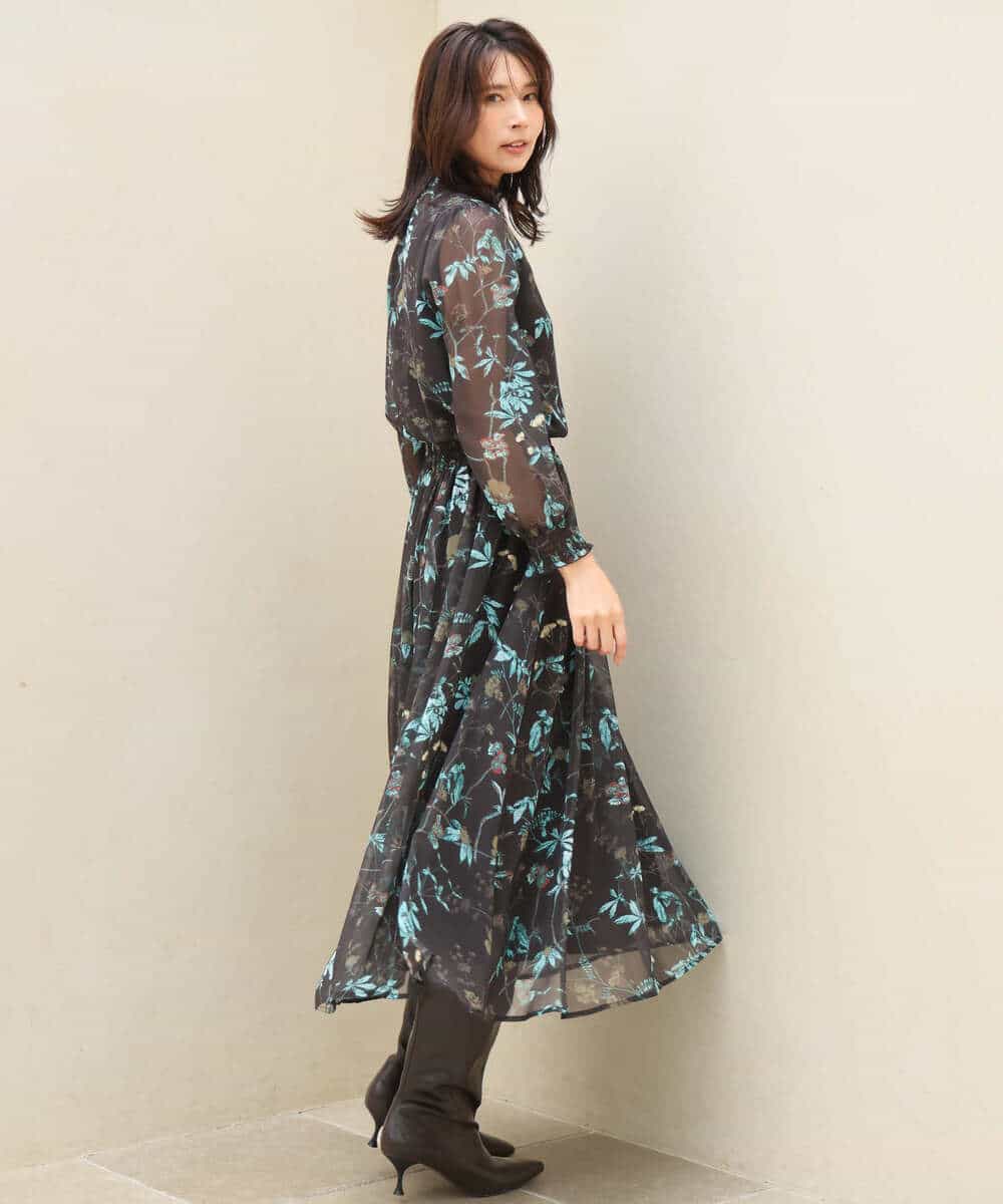FKBJD37140 MK MICHEL KLEIN(MK ミッシェルクラン) [洗える]水彩花柄シフォンブラウス ダークブラウン