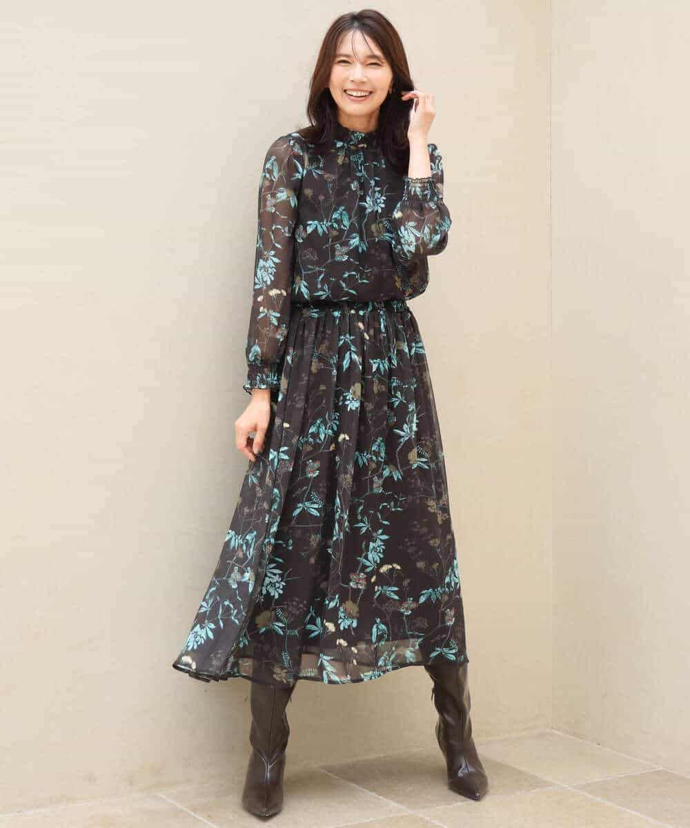 FKBJD37140 MK MICHEL KLEIN(MK ミッシェルクラン) [洗える]水彩花柄シフォンブラウス ダークブラウン