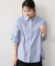 FKBJE27140 MK MICHEL KLEIN(MK ミッシェルクラン) [防シワ/洗える]コットン混ベーシックシャツ（ストライプ） ブルー
