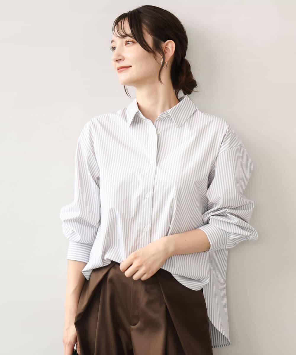 FKBJE27140 MK MICHEL KLEIN(MK ミッシェルクラン) [防シワ/洗える]コットン混ベーシックシャツ（ストライプ） ブルー