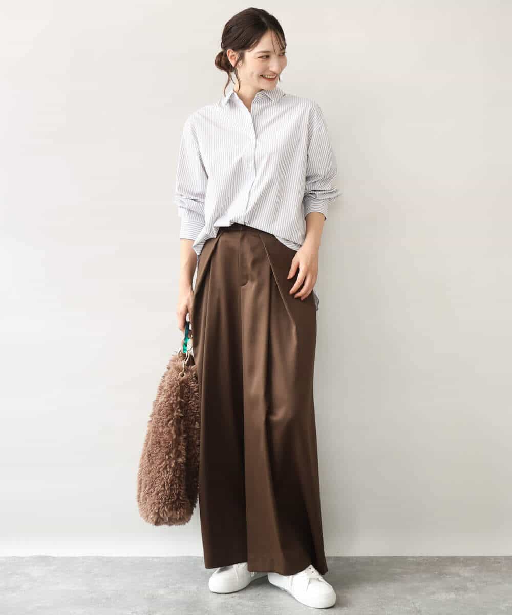 FKBJE27140 MK MICHEL KLEIN(MK ミッシェルクラン) [防シワ/洗える]コットン混ベーシックシャツ（ストライプ） ブルー