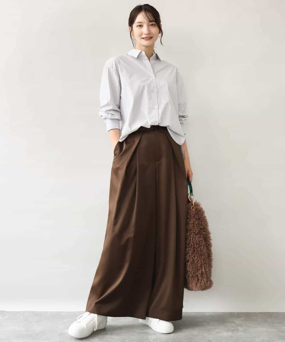 FKBJE27140 MK MICHEL KLEIN(MK ミッシェルクラン) [防シワ/洗える]コットン混ベーシックシャツ（ストライプ） ブルー