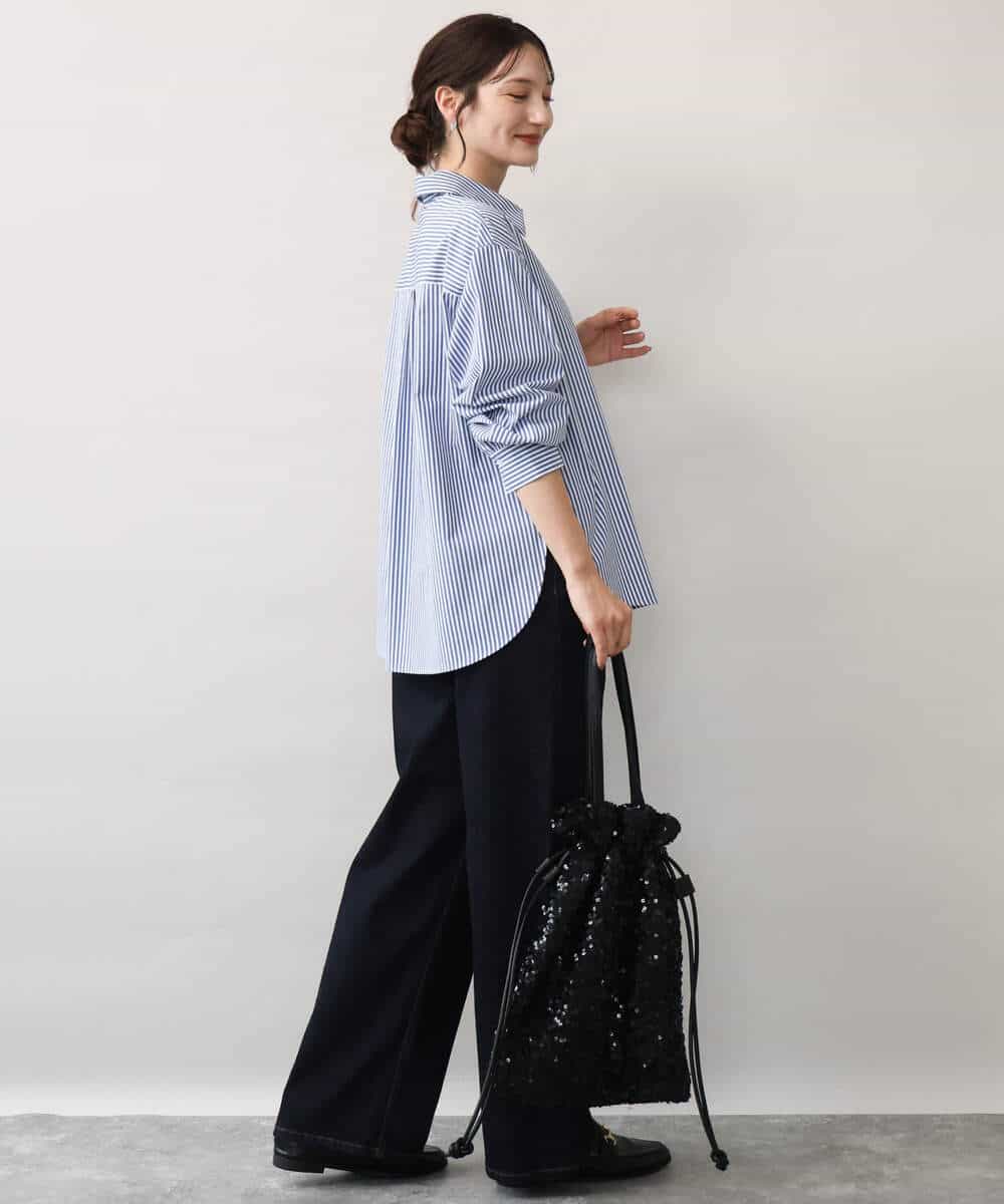 FKBJE27140 MK MICHEL KLEIN(MK ミッシェルクラン) [防シワ/洗える]コットン混ベーシックシャツ（ストライプ） ブルー