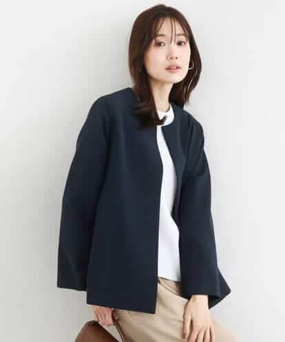FKDFD11230 MK MICHEL KLEIN [防シワ/ストレッチ/洗える]セットアップ対応/ダブルクロス テントラインノーカラージャケット