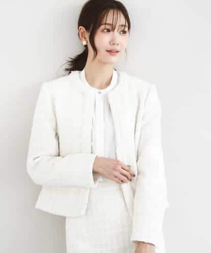FKDFD65330 MK MICHEL KLEIN [洗える]セットアップ対応/ノーカラーファンシーツイードジャケット