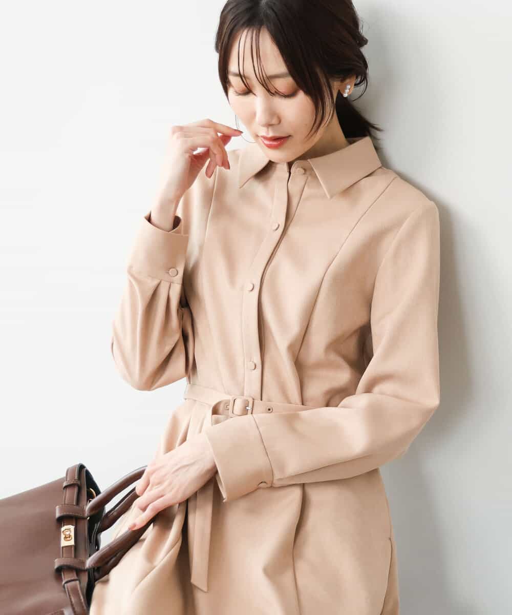 FKEAG62250 MK MICHEL KLEIN(MK ミッシェルクラン) [洗える]ウールライク衿付きワンピース ピンクベージュ