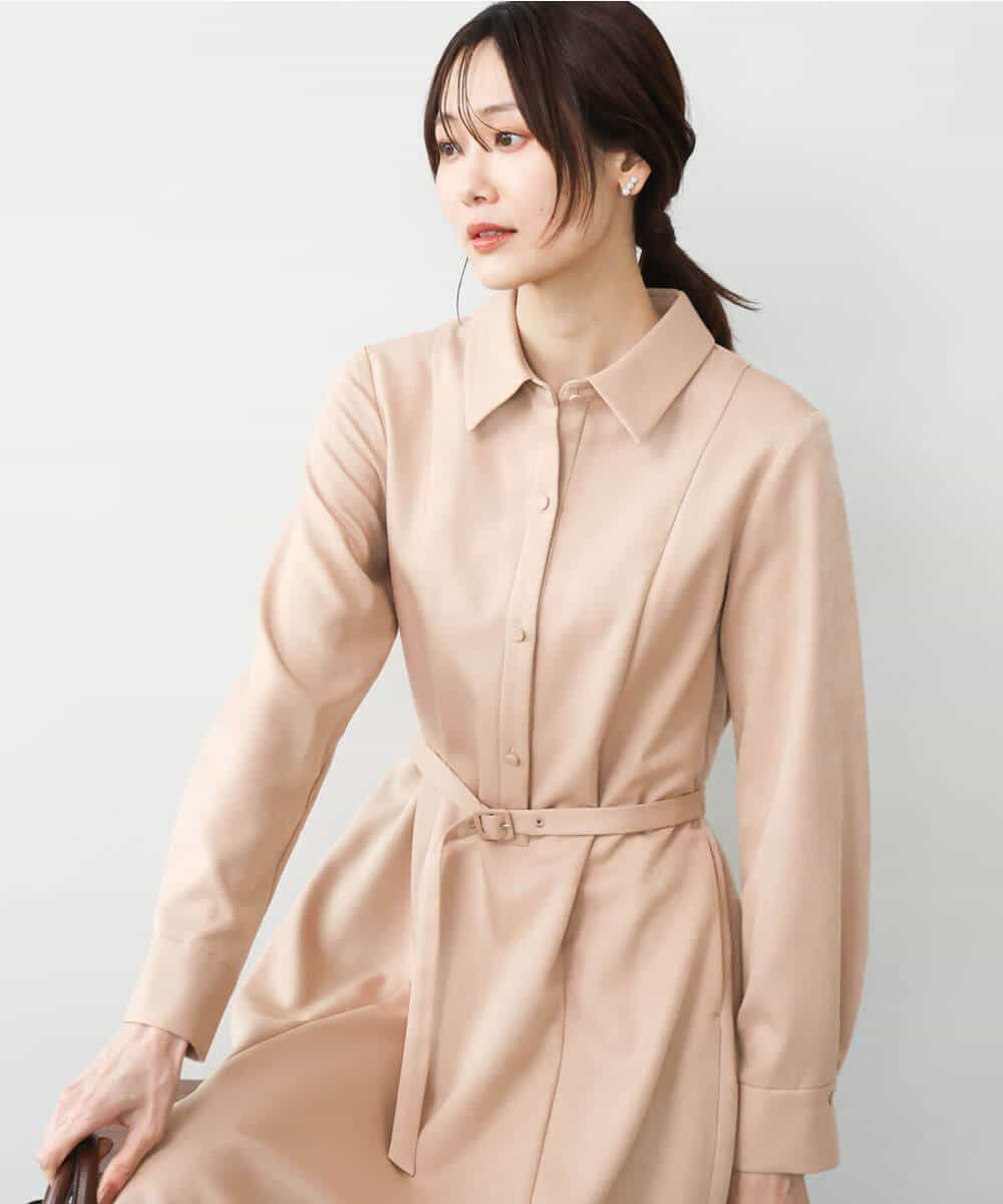 FKEAG62250 MK MICHEL KLEIN(MK ミッシェルクラン) [洗える]ウールライク衿付きワンピース ブラック