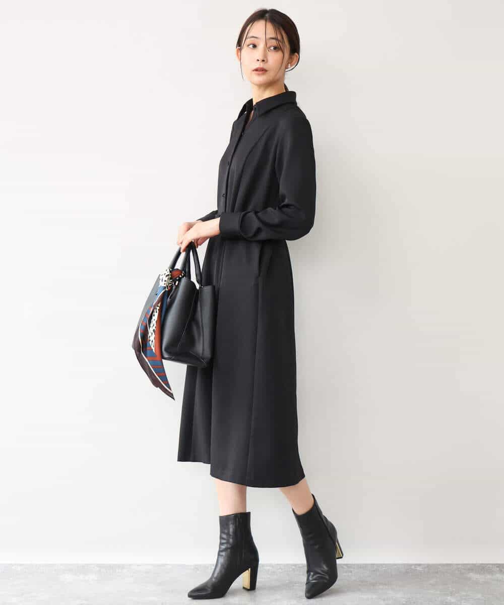 FKEAG62250 MK MICHEL KLEIN(MK ミッシェルクラン) [洗える]ウールライク衿付きワンピース ブラック