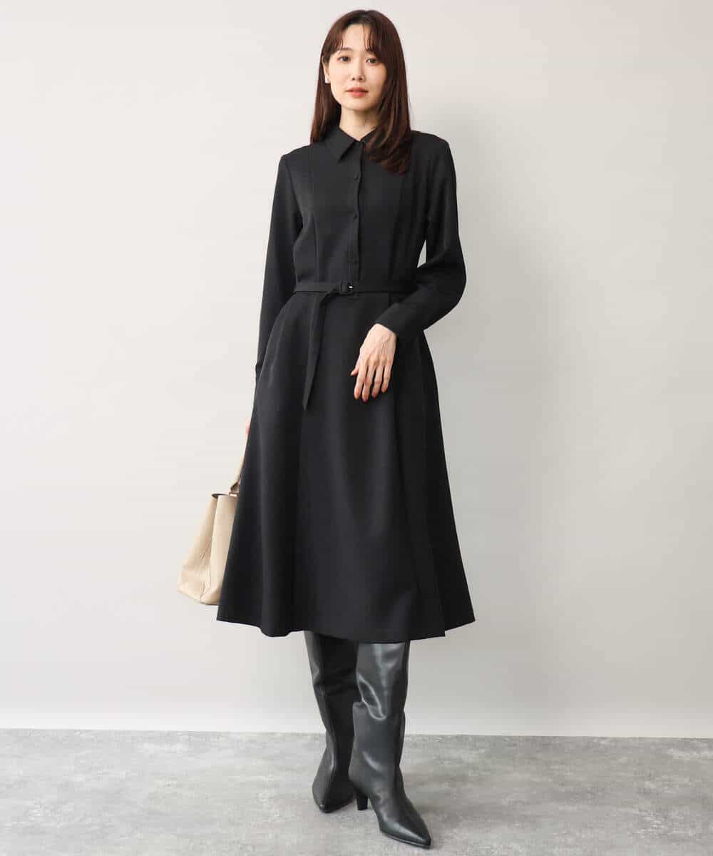 FKEAG62250 MK MICHEL KLEIN(MK ミッシェルクラン) [洗える]ウールライク衿付きワンピース ブラック