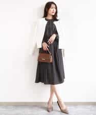 FKEGD26210 MK MICHEL KLEIN(MK ミッシェルクラン) [洗える]サテンギャザーワンピース ダークグレー