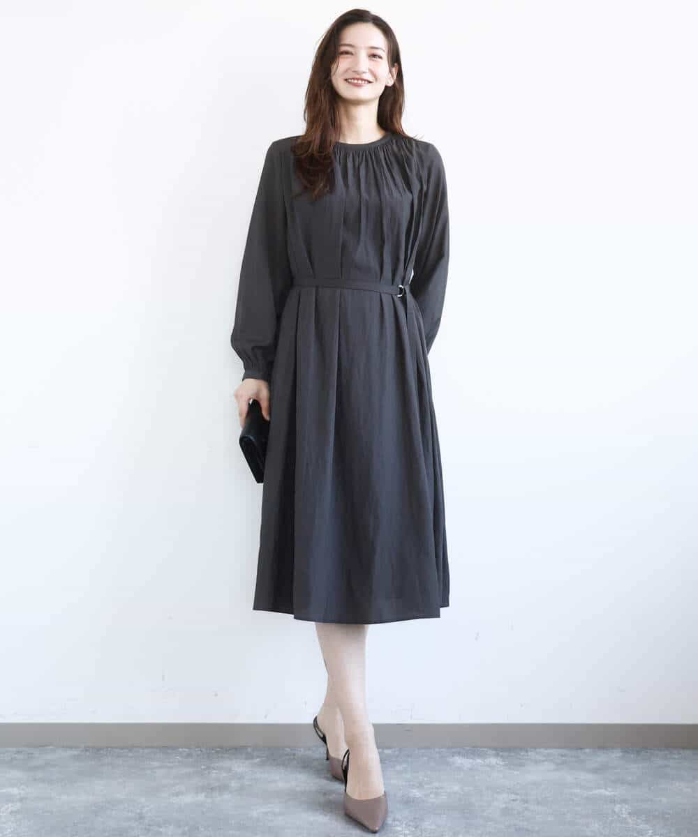 FKEGD26210 MK MICHEL KLEIN(MK ミッシェルクラン) [洗える]サテンギャザーワンピース ダークグレー