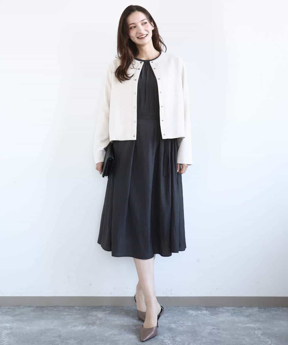 FKEGD26210 MK MICHEL KLEIN(MK ミッシェルクラン) [洗える]サテンギャザーワンピース ダークグレー