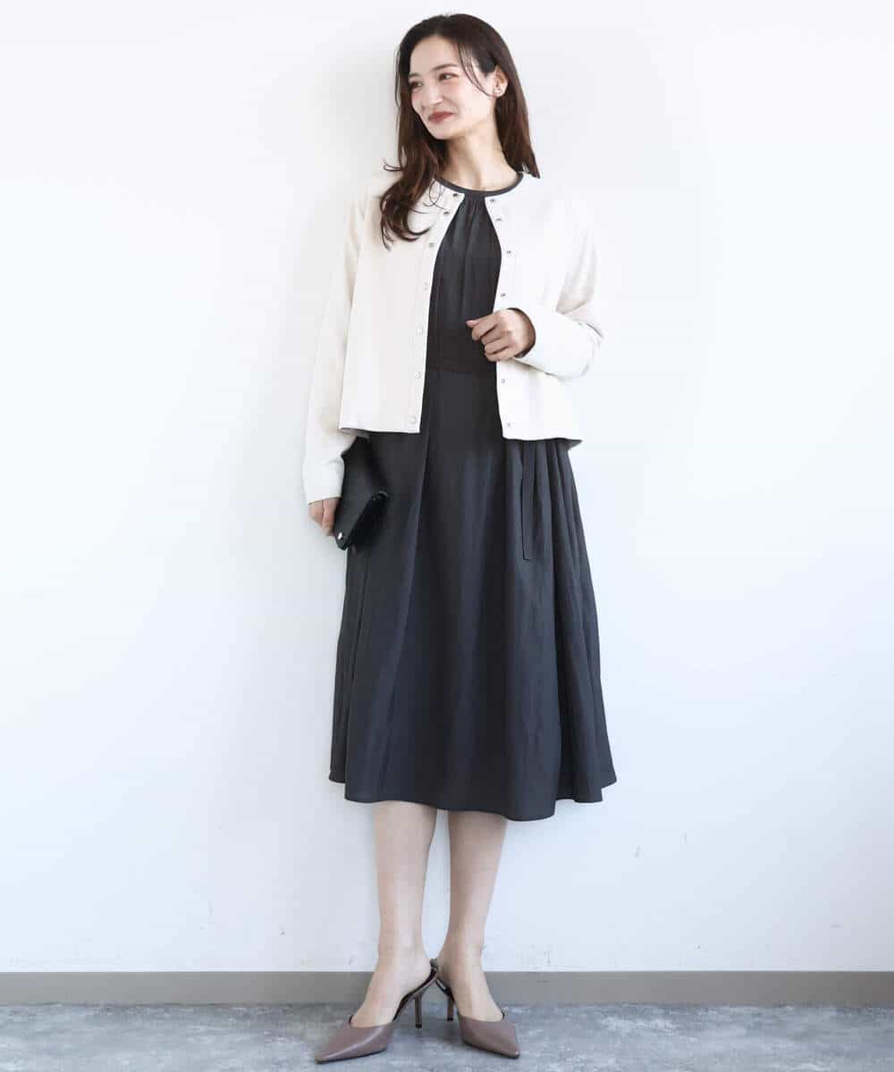 FKEGD26210 MK MICHEL KLEIN(MK ミッシェルクラン) [洗える]サテンギャザーワンピース ダークグレー