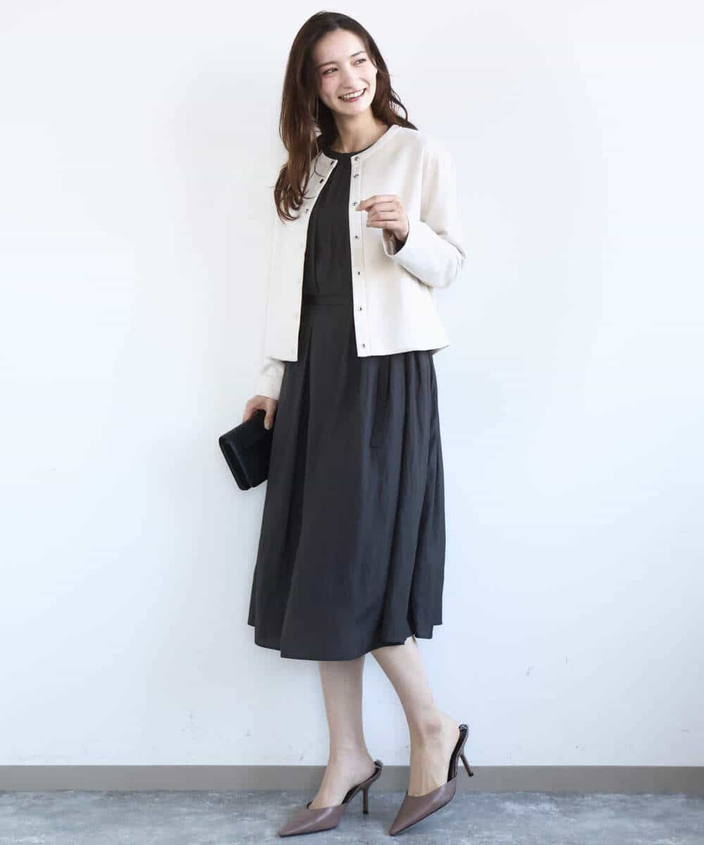 FKEGD26210 MK MICHEL KLEIN(MK ミッシェルクラン) [洗える]サテンギャザーワンピース ダークグレー