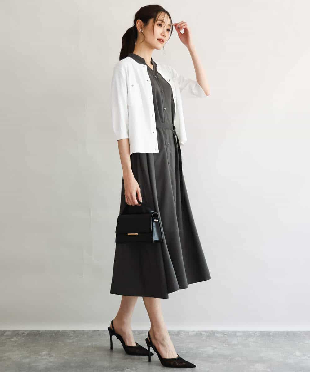 FKEGD58210 MK MICHEL KLEIN(MK ミッシェルクラン) [洗える]フレアースリーブ ベルト付きワンピース ライトイエロー