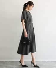 FKEGD58210 MK MICHEL KLEIN(MK ミッシェルクラン) [洗える]フレアースリーブ ベルト付きワンピース ダークグレー
