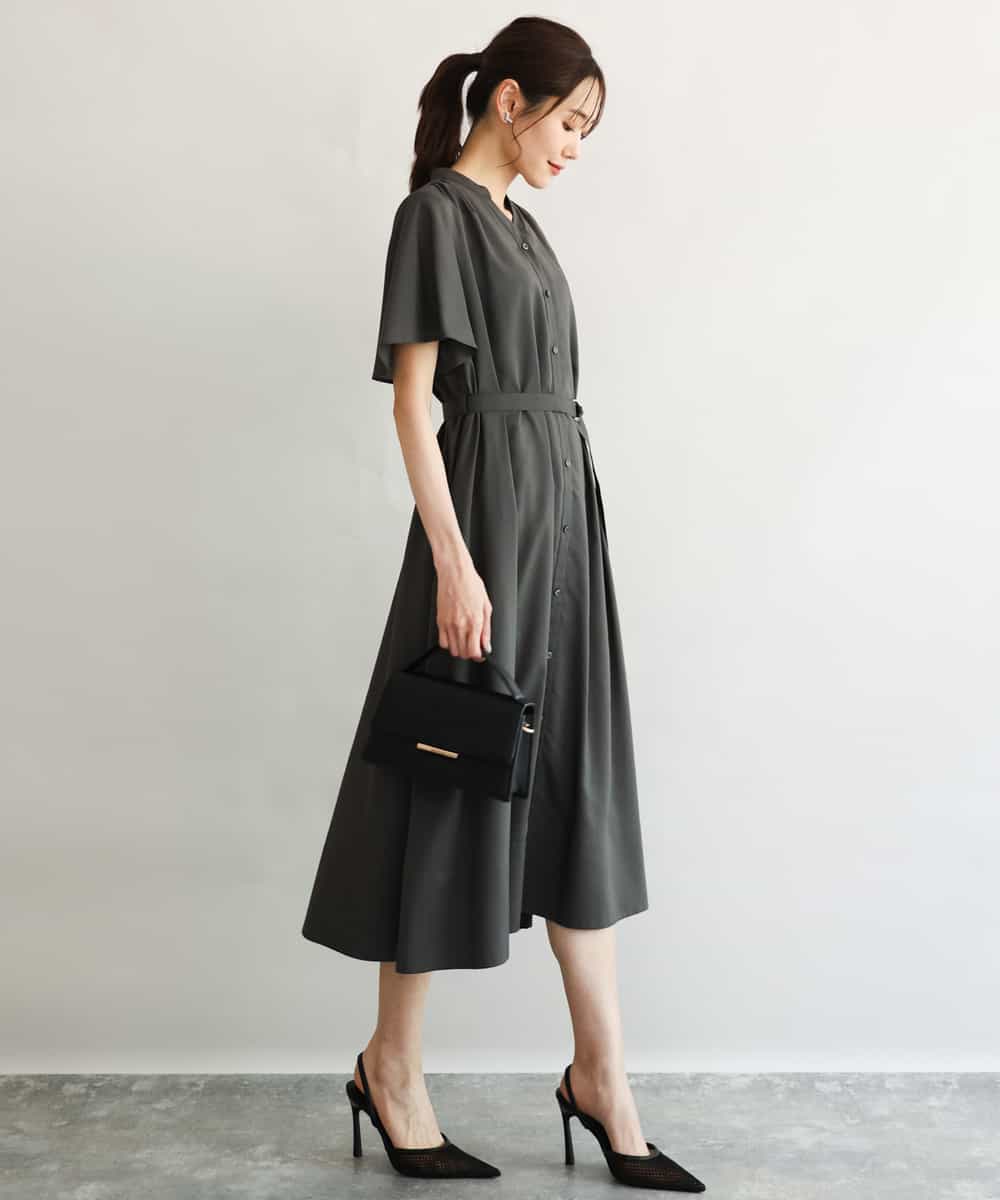 FKEGD58210 MK MICHEL KLEIN(MK ミッシェルクラン) [洗える]フレアースリーブ ベルト付きワンピース ダークグレー