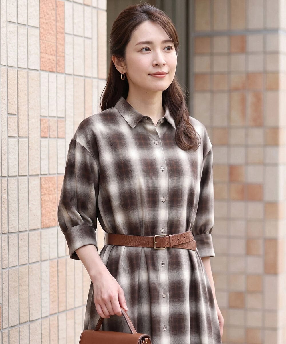 FKEJD31260 MK MICHEL KLEIN(MK ミッシェルクラン) [洗える]オンブレチェック柄シャツワンピース ネイビー