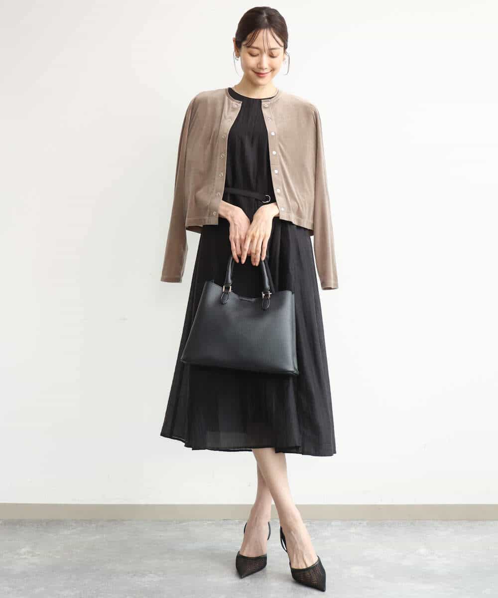 FKEJD32210 MK MICHEL KLEIN(MK ミッシェルクラン) [洗える]ドビーストライプフレアーワンピース ブラック