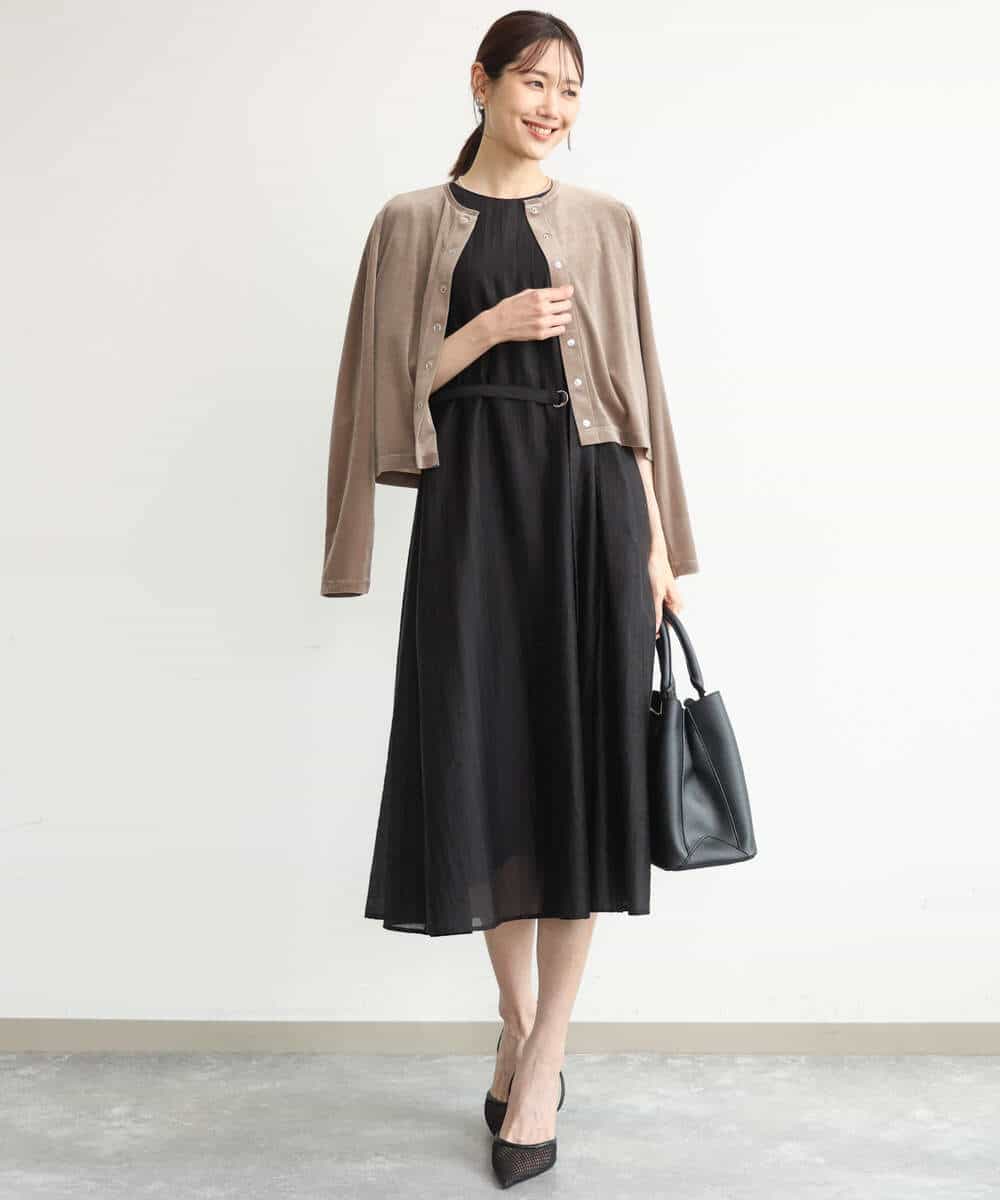 FKEJD32210 MK MICHEL KLEIN(MK ミッシェルクラン) [洗える]ドビーストライプフレアーワンピース ブラック