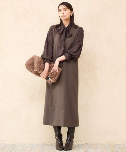 FKEJD40230 MK MICHEL KLEIN [洗える]Vネックジャンパースカート