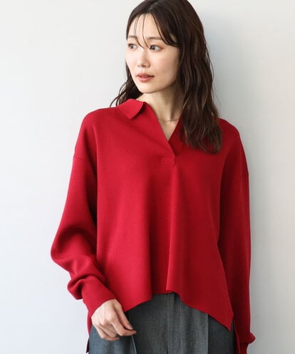 FKFAG42160 MK MICHEL KLEIN [洗える]衿付きラガーニット