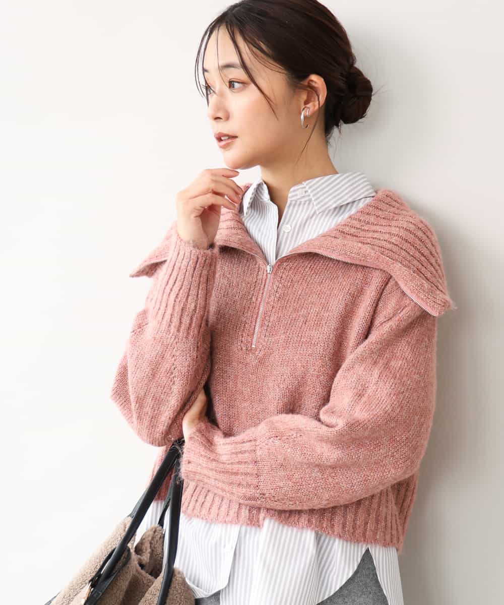 FKFAG52170 MK MICHEL KLEIN(MK ミッシェルクラン) [洗える]ZIPデザインショートニット ピンク