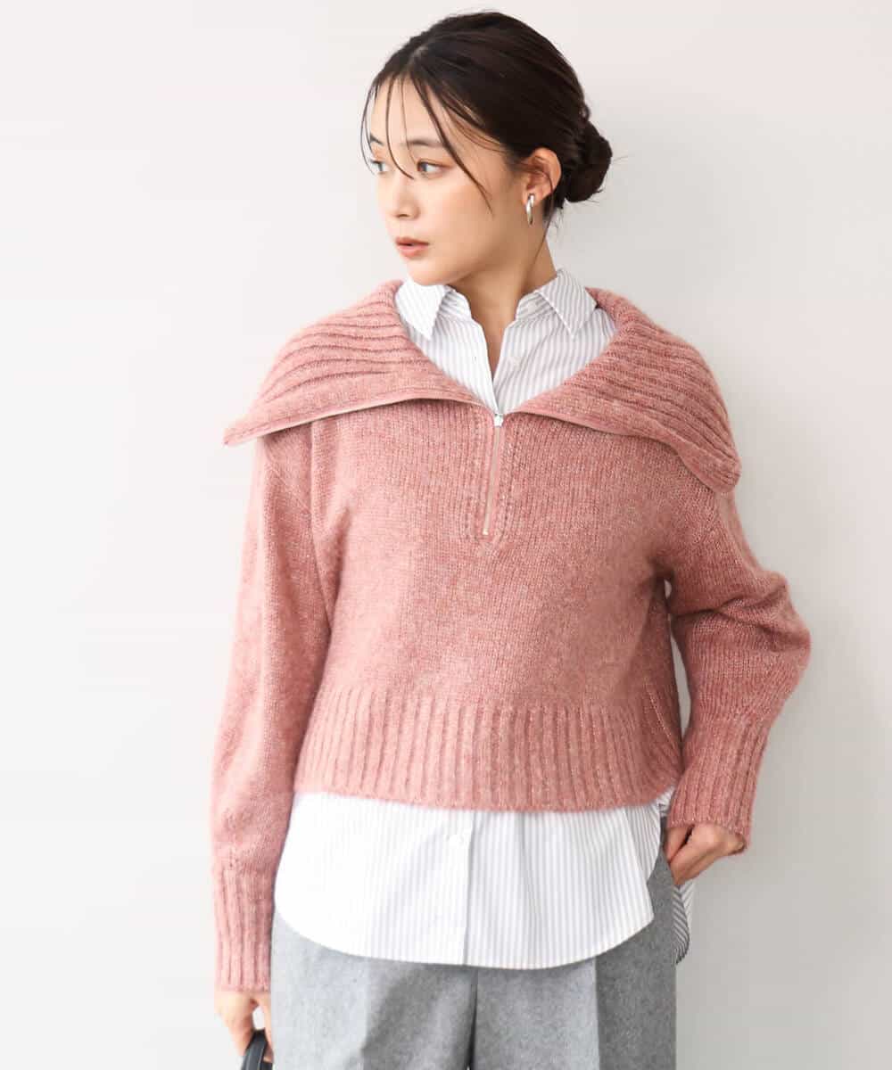 FKFAG52170 MK MICHEL KLEIN(MK ミッシェルクラン) [洗える]ZIPデザインショートニット グレー