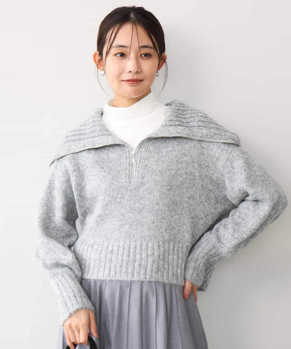 FKFAG52170 MK MICHEL KLEIN(MK ミッシェルクラン) [洗える]ZIPデザインショートニット グレー