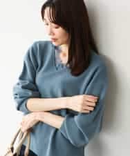 FKFAH51160 MK MICHEL KLEIN(MK ミッシェルクラン) [洗える]レースデザインVネックニット ティールグリーン