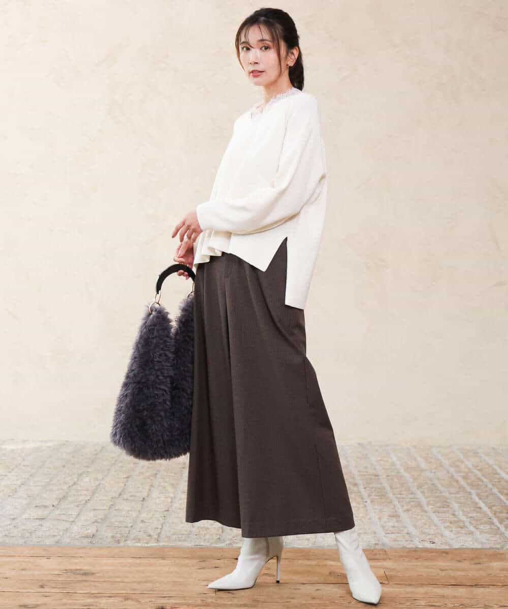 FKFAH51160 MK MICHEL KLEIN(MK ミッシェルクラン) [洗える]レースデザインVネックニット アイボリー